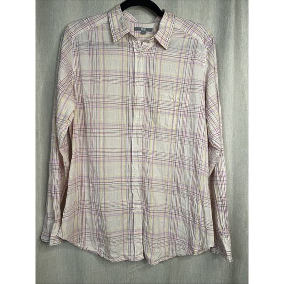 Uniqlo Women’s Pink Plaid Long Shirt -Sleeve Button-up / Size XL - Picture 1 of 5